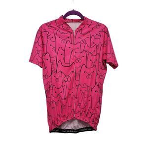 Bike Shirt Hot Pink Cat Print Zip Front XL 770